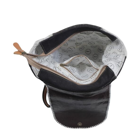 Myra Bag Handmade Padauk Hand Tooled Bag Upcycled Canvas & Cowhide Leather - Picture 8 of 9